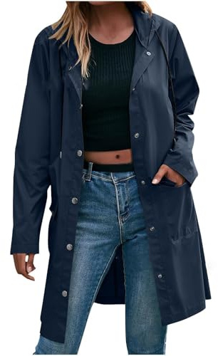 Generisk trenchcoat dam vår elegant, dam regnjacka lång vattentät – vindtät övergångsjacka lätt trenchcoat med huva regnrock andas vindjacka casual utomhusjacka