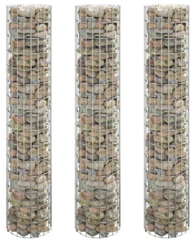 Yunovire Gabionrabatter 3 stycken runda galvaniserat stål Ø 30 x 150 cm trädgård planteringskruka för balkong terrass inomhus och utomhus