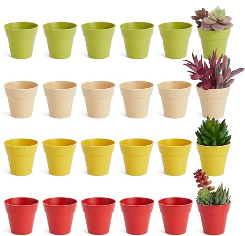 Mini macetas de Plástico, 24 macetas apilables para interiores y exteriores, 4 colores, 6 cm de diámetro