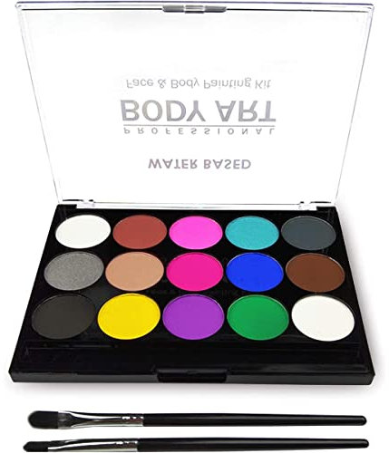 Schminkset für Kinder, 15 Farben, ungiftig, professionelle Palette, waschbar, mit Pinsel für Kinder, Halloween, Party,Körper, festliche Gesichtsfarbe für Kinder