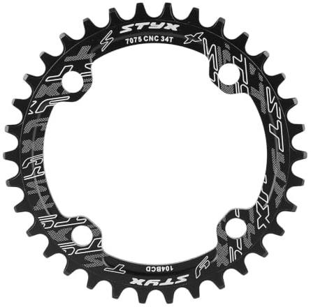 Keenso Bike Chainring, Aluminum Alloy 34T Mountain Bike Crank Single Crank Chain Ring 104mm BCD Bicycle Chainring Parts (34T-Black) 32 t crank kettingblad 34t