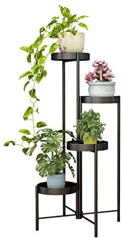 Soporte de Planta de Metal Plegable para Interior al Aire Libre, Soporte de Maceta para jardín de Sala de Estar, Soporte de Planta de Flor Escalera Estantería de Esquina, Negro