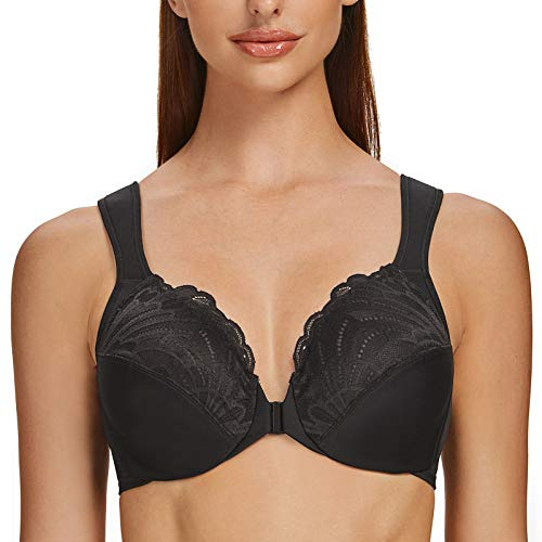 MELENECA Femme Soutien-Gorge Grande Taille Fermeture Devant Dentelle Sangle Coussin Couverture Totale Non Rembourré à Armature