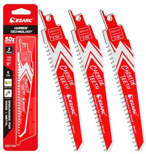 EZARC Carbure Lames Pour Scies Sabre Sawzall, R656HM 150mm 6TPI pour Bois Clouté Démolition, 3PC