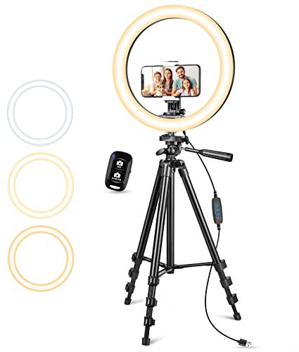 Aureday Ringlicht mit 50 Zoll Stativ für Live Stream, Makeup, YouTube Video, Fotografie - Selfie-Licht Kompatibel mit Handys, Webcams und Kamera