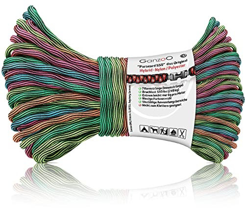Ganzoo Paracord 550 Seil Regenbogen Wellen, 4 mm, Nylon Polyester, Typ 3, 7 Kernstränge, 30m, DIY, Outdoor Schnur, Armband, Hunde-Leine, Hunde-Halsband knüpfen, Allzweckseil, Mehrzweckseil