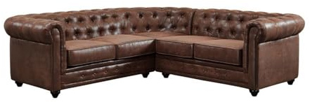 Vente-unique - Canapé d'angle Chesterfield en Microfibre Aspect Cuir Vieilli