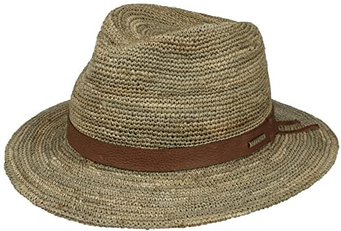 Stetson Crochet Traveller Seegrashut Naturfarbener Hut aus 100% Stroh Vintage Stil Ledergarniturband Unisex Frühjahr Sommer Natur M (56-57 cm)