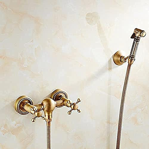 Küchenarmatur Wandmontierter Messing-Bidet-Mischer-Wasserhahn Toiletten-Sprüher-Hahn Antikes Badezimmer Mopp-Reinigungshahn Handbrause-Set Decoration