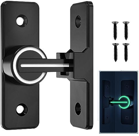 CYNNXIA Sliding Barn Door Lock Hardware 90 Degree Security Gate Latch Safety Barn Door Lock Latch Flip Door Latch Heavy Duty Gate Latches for Garden Bathroom Outdoor Garage Window (Visible at Night)