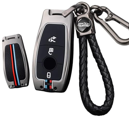 ontto Coque de clé de voiture en métal pour Mercedes Benz A B C E G GLB GLE Classe GLS W177 W213 W222 G63 X167 AMG Maybach Étui de protection en métal avec 3 boutons Noir