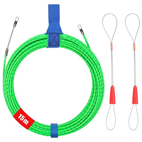 Guia Pasacables, 15 m Guia Pasacables Trenzada, Alambre retráctil, Enhebrador de Alambre Electrico, con 2 Muelle de Guía, 4.5mm Sonda Elettricista para la Colocación de Cables Tender Conductos Cables