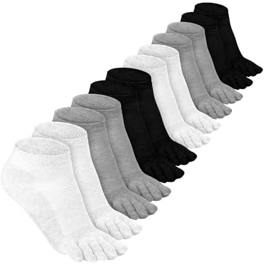 Bencailor 6 Pairs Kids Toe Socks Cotton Compression Ankle Low Cut Five Toe Sock for Women Kids Running Athletic(Black, White, Light Gray,5-9 Years)