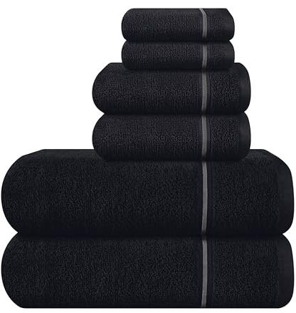 MyOwn Ultra Soft 6er-Pack Baumwoll-Handtuch-Set, enthält 2 übergroße Badetücher 70 x 140 cm, 2 Handtücher 40 x 60 cm und 2 Waschbetten 30 x 30 cm, Schwarz