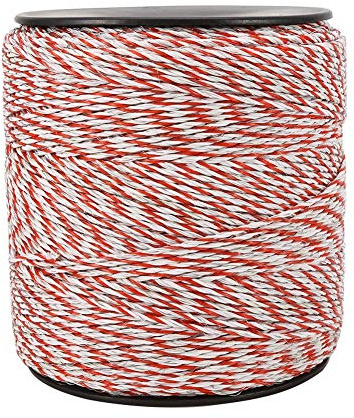 Qivine 500m Fil de Clôture Électrique, 6 Brins Corde de Clôture Électrique, Corde Conductrice en Acier Inoxydable, Accessoire de Haute Conductivité pour Ferme, Bétail, Mouton (Rouge Blanc)