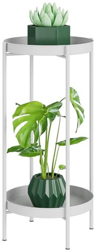 Supporto per Piante Interno Esterno - 2 Livelli Portavaso in Metallo Tavolino per Piante Alto Organizzatore Piedistallo per Vasi Scaffale Espositivo Antiruggine per Casa Giardino Patio Balcone, Bianco