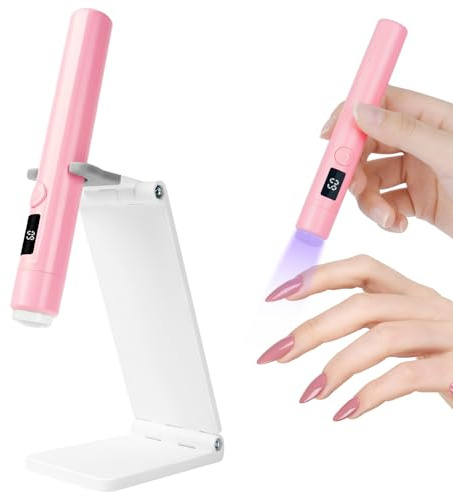 URAQT UV Nail Lamp with Stand, Small UV Lamps for Gel Nails, Rechargeable USB Nail Dryer Light with LED Screen and 45s 60s Timer, Portable Led Nail Flashlight, Gift for Women Nail Art, Pink