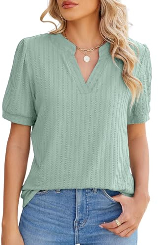 Blusas Mujer Verano Camisetas Manga Corta Mujer Cuello en V Camisa Elegante Top Manga Puff T Shirt Básica Túnica para Fiesta Casual Oficina