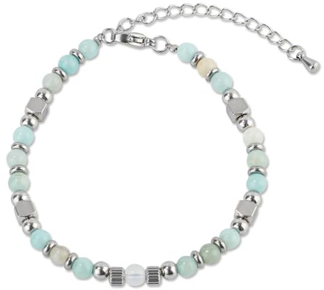 Mikovivi Natural Stone Bracelet, Green Moonstone, Stainless Steel, Crystal Beaded, Best Friend, Retirement, Christmas, Birthday Gift for Women