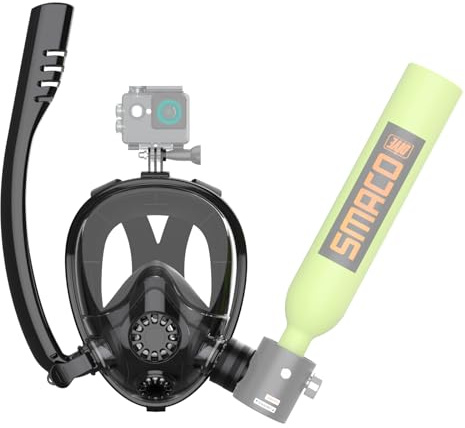 SMACO Masque de Plongée Intégral, Masque de Snorkeling Support pour Caméra de Sport,Anti-Fuite Anti-Buée,Snorkel Masque Adapté pour Adulte et Enfant K2