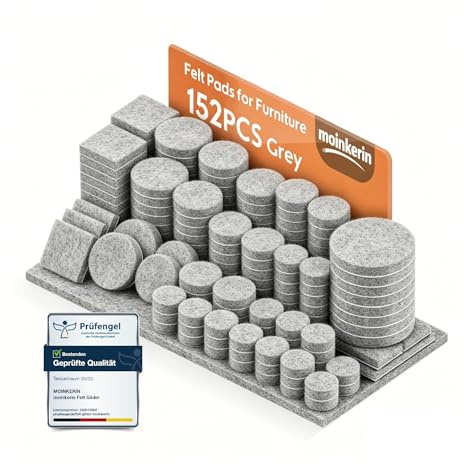 moinkerin Fieltro Adhesivo Muebles 152 Piezas Almohadillas de Fieltro Grosor 5mm Protector Patas Sillas para Pies de Muebles Antiarañazos & Reducción de Ruido Corte Cada Forma Gris