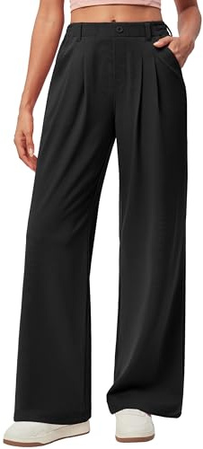 IUGA Wide Leg Pants Woman Pull on Stretchy Work Dress Pants High Waisted Business Casual Trousers Slacks Petite, Large, Black