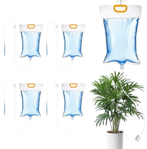 LUMOOM Confezione da 5 sacchetti da 3,5 l, sistema di irrigazione automatico e set di irrigazione a goccia con valvola di controllo per piante da interno, giardino, balcone, vacanza