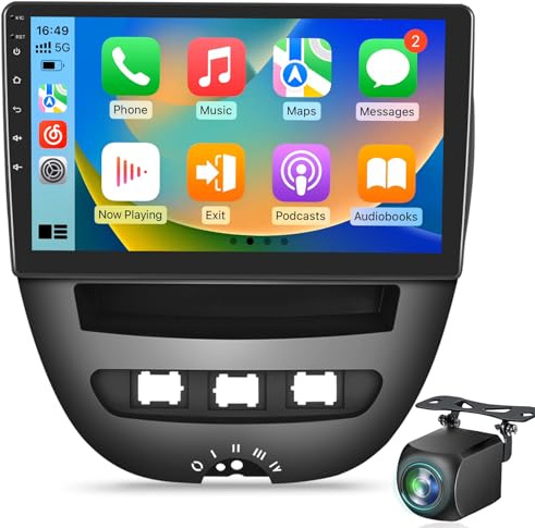 Radio Android para Toyota Aygo/Peugeot 107 / Citroen C1 2005–2014, Pantalla Táctil de 10 Pulgadas, CarPlay & Android Auto Inalámbrico, Navegación GPS, WiFi, DSP, Cámara AHD/Dab