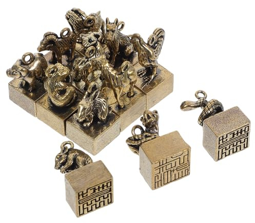 BESTYASH Juego de 12 Adornos del Zodiaco de Latón Dorado, Colgantes Retro Decorativos en Forma de Animales para Decoración y Obsequio