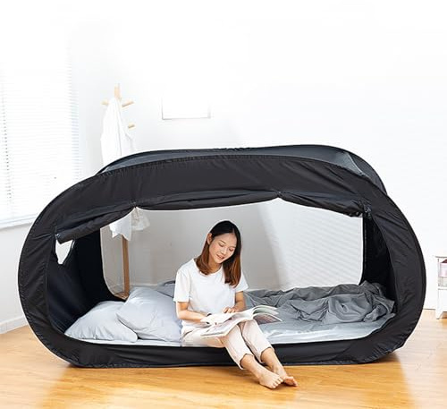 Tnfeeon Tienda de Campaña Plegable para Interior de Primera Calidad, Poliéster Ligero, Construcción Rápida y Fácil de Limpiar, Adecuada para Niños y Adultos, 74,8 X 35,4 X 39,4 Pulgadas (Black)