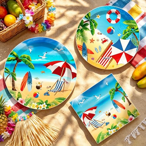 BACH AND BOOZY Hawaiian Summer Party Supplies Beach Plates Napkins | for Bridal Shower Baby Shower Birthday Wedding Backyard Serve 16 Guests