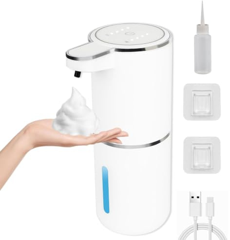 Heucadup dispensador jabon automatico Montaje en Pared dispensador jabon baño 380 ml Batería de Larga duración Soap Dispenser para baño, Cocina y Oficina, Carga USB-C, Sensor eléctrico, Blanco