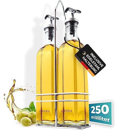 Cucino Set distributeur de vinaigre et d'huile - (Toscana) 2 x 250 ml bouteilles d'huile avec support | étanche et anti-goutte | avec bouchon anti-salissure