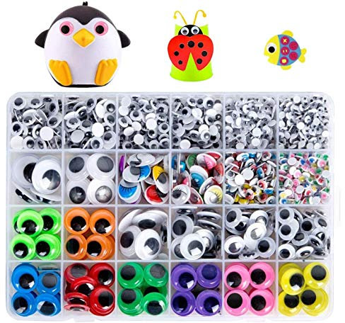 Geluode 1700 Stücke Wackelaugen Selbstklebend, Wiggle Augen Kulleraugen für DIY Scrapbooking Handwerk Spielzeug Zubehör (Verschiedene Größen)