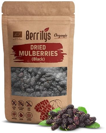 Berrilys Sun-Dried Black Mulberries 280 gr - Gluten-Free, No Preservatives or Additives, Dried Fruit, Ideal Alternative to Raisins, Goji Berries, Dried Figs, Cherries & Dates