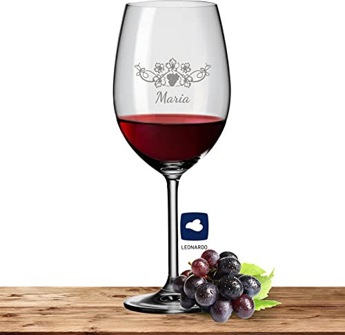 Deitert Leonardo Bordeauxglas Rotweinglas XL mit Namen oder Wunschtext graviert, 640ml, Daily, personalisiertes Premium Bordeauxglas in Gastroqualität (Weinrebe)