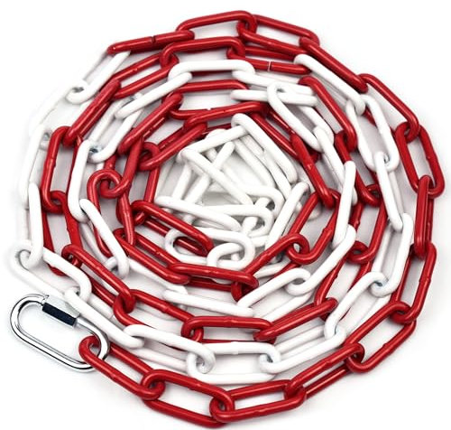 Cadena de Barrera Rojo y Blanco - 5 Metros Cadena Señalizacion Ø5mm Acero Galvanizado para Seguridad y Señalización