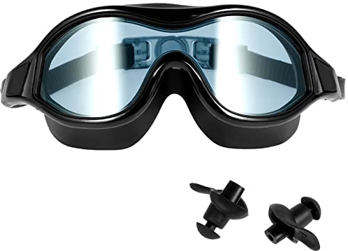 MLfire Adult Swimming Goggles Professional Adult Diving Mask with Adjustable Strap Clear Large Frame Swim Mask Anti-Fog Water Pool Goggle Glasses 180° for Men Women Adult(black)