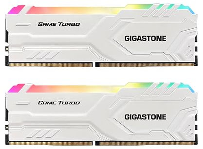 【RGB DDR4 RAM】 GIGASTONE Game Turbo 32GB Kit(2x16GB) DDR4 3200MHz PC4-25600 CL16-18-18-40 Intel XMP 2.0 AMD Ryzen 1.35V UDIMM 288Pin Nicht-ECC ungepuffert Desktop Hochleistung Arbeitsspeicher-White