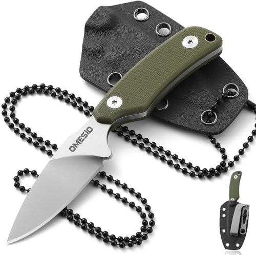 Omesio Neck Knife Messer D2 Stahl 42a-konform Kleines feststehendes Messer Outdoor G10 Griff Full Tang mit einer Kydex-Scheide, Spear Point