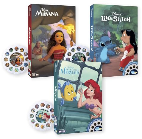 Moonlite Storytime 3-Story Bundle, Requires Moonlite Projector (Sold Separately), Moana, Lilo & Stitch, and The Little Mermaid, Vibrant Storybook Art Projections with Sound Effects & Music