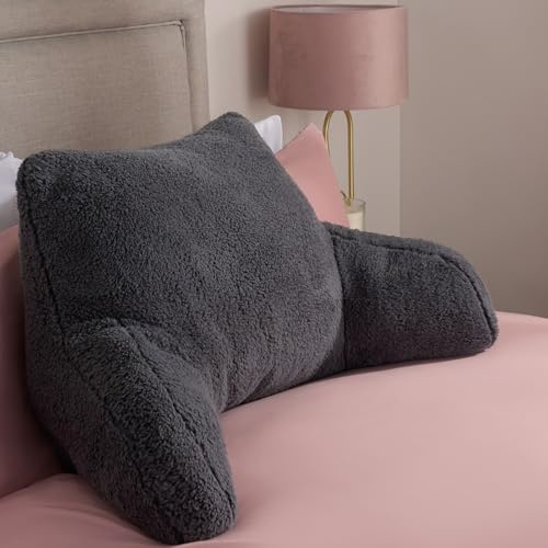 OHS Teddy Reading Pillow with Arms Charcoal Grey, Cuddle Cushion for Adults Soft Cosy Supportive Teddy Pillow with Arms Snuggle Hug Pillows Relaxing at Home