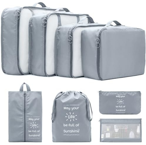 Shadcoler Koffer Organizer, 8-Teilig Packing Cubes, Kleidertaschen, Packwürfel für Urlaub und Reisen,Travel Organizer Wasserdichte,Kofferorganizer Packtaschen für Kleidung Rucksack Kosmetika(Grau)