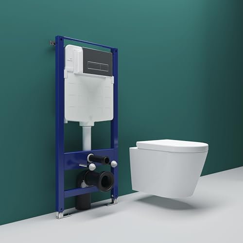 SKY Bathroom Rimless Modern Ceramic Wall Hung Toilet with 1.14m Concealed Cistern Frame Set