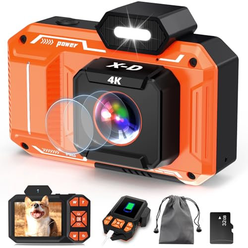 Appareil Photo Numérique, 4K 48MP AutoFocus Caméra avec Carte SD 32G, Zoom Numérique 10X, Écran de 2,8, Digital Camera Vlog Appareil Photo Compact pour Enfants, Adolescents et Débutants (Orange)