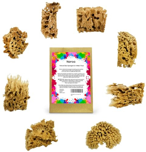 NAROA Artist Natural Sea Sponges for Painting 8 Pack | Unbleached Unique Art tool Set | Suitable for Acrylic Watercolor, Marbling, Texturing, Pottery, Ceramics