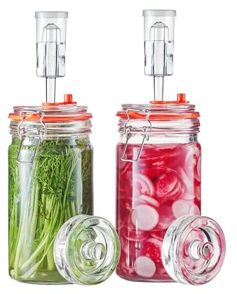 JILLMO Tarro de fermentación, tarro de fermentación de 1 litro con pesos de fermentación y esclusas, paquete de 2