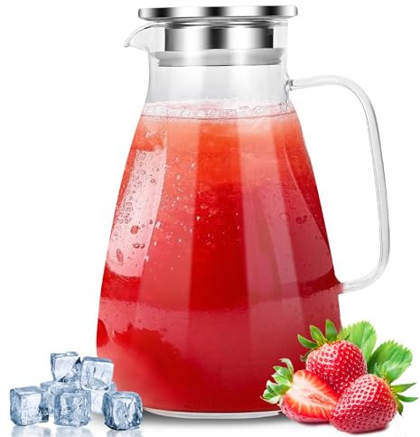 Botella de agua de vidrio de 2,2 L, hervidor transparente sellado a prueba de fugas con tapa de acero inoxidable, jarra cristal con tapa, adecuado para bebidas calientes, frías y jugos