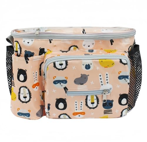 Borsa Passeggino Universale Borsa Carrozzina Neonato Grande Capacità Organizer Passeggino, Portaoggetti Passeggino con Tracolla, 2 Portabicchieri e Tasca Trasparente toccabile per Cellulare