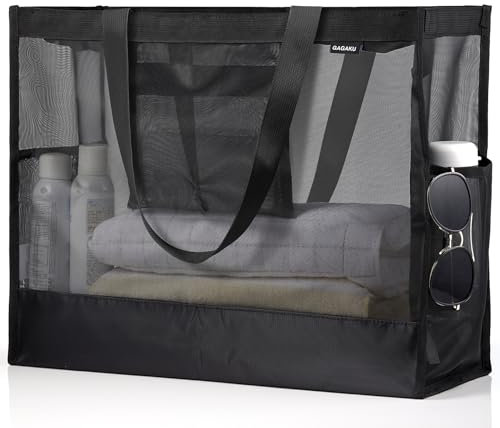 GAGAKU Strandtasche XXL Familie - Große Badetasche mit Reißverschluss, Leicht & Faltbar - Damen Beach Bag für Strand, Schwimmbad, Shopping, Reise - Schwarz